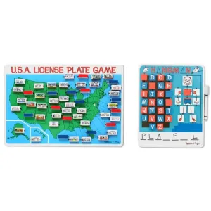 3 Item Bundle: Melissa & Doug 2098 U.S.A. License Plate Game Travel Game and 2095 Flip-to-Win Hangman Travel Game   Free Activity Book