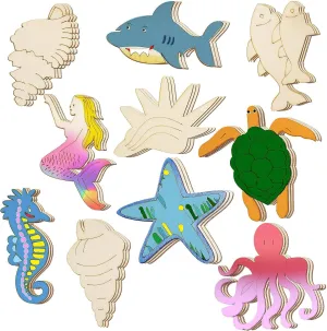 American Elm 30 Piece Unfinished Wood Cutouts Ocean Animals Wooden Crafts Animal for Kid Home Decor Ornament DIY Craft (3.9 x 0.1 Inch)