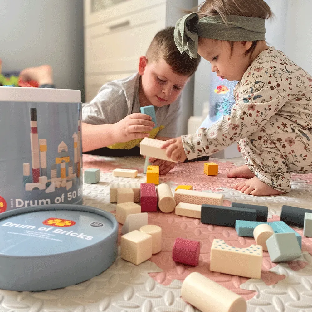 Bigjigs Toys Drum of 50 Wooden Blocks