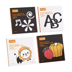 Black white flash cards (80pcs), high contrast visual stimulation toy alphabet shapes color food, learning card for newborn 0 Month 