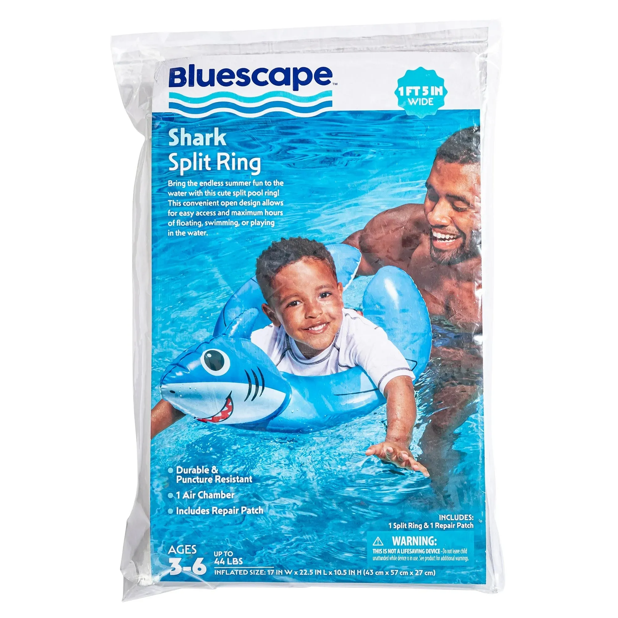 Bluescape Blue Shark Split Inflatable Swim Ring Pool Float for Kids, Ages 3 to 6, Unisex