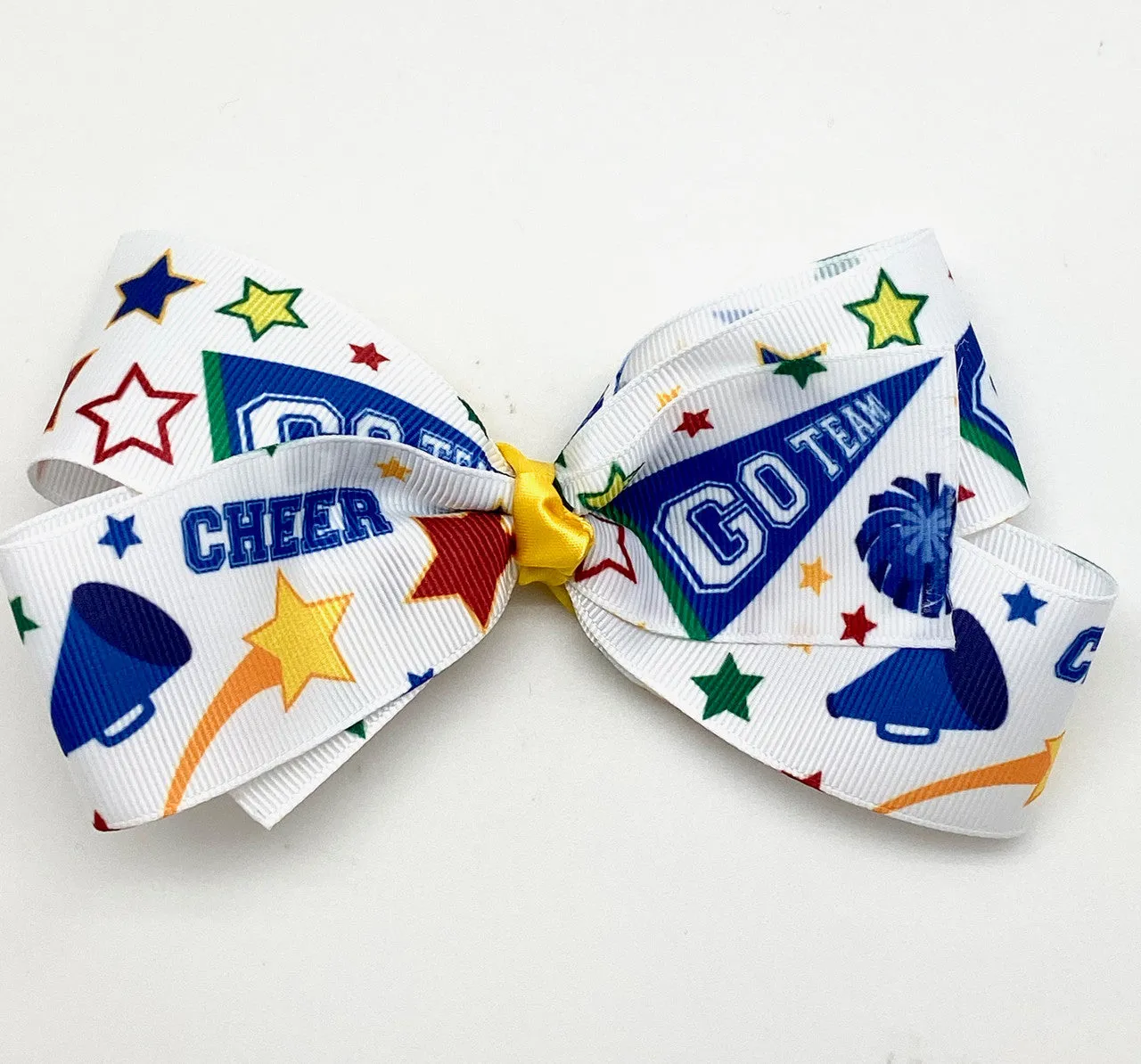 Cheerleading ribbon printed on 1.5" white grosgrain ribbon