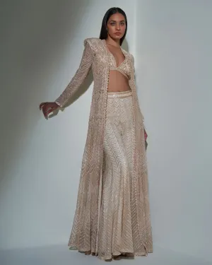 Chrome Gold Embroidered Jacket And Sharara Set