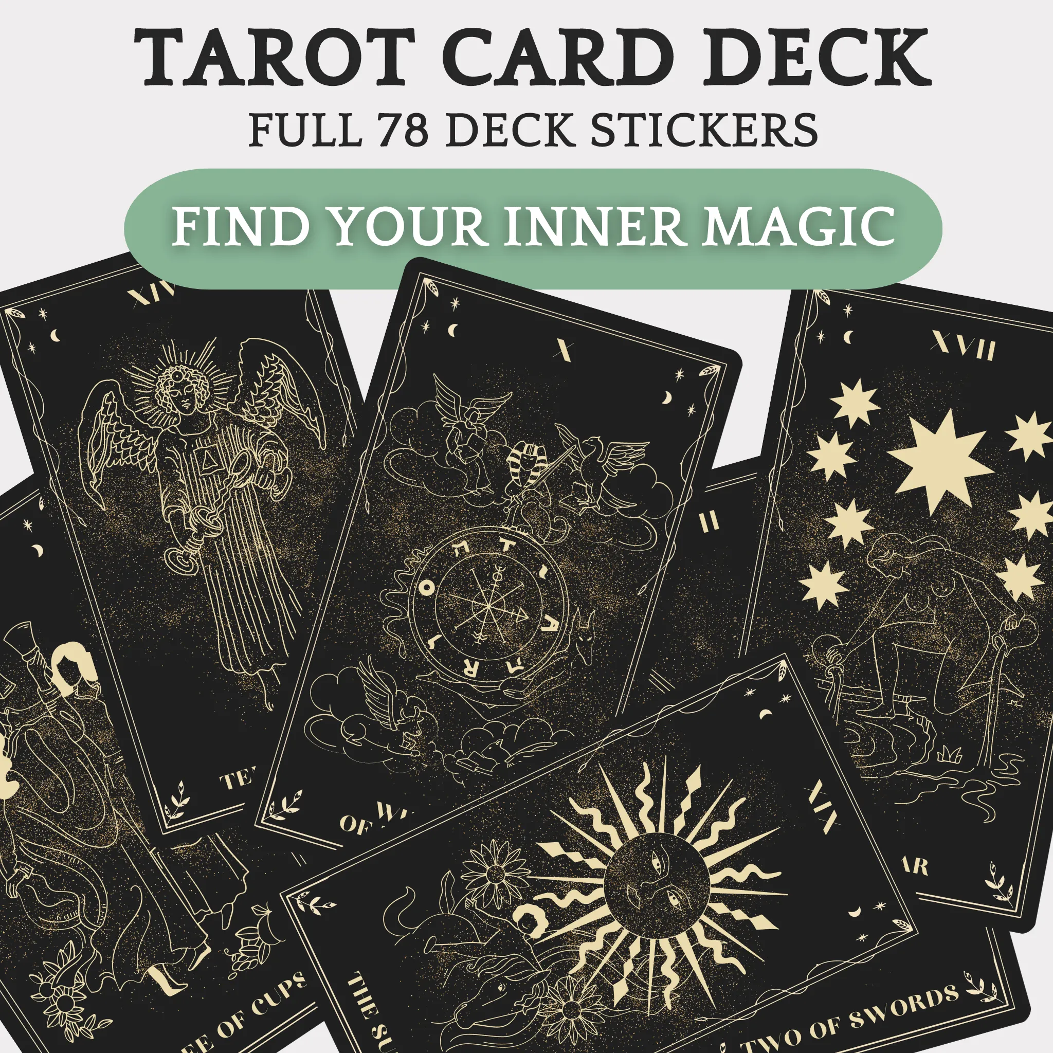 Digital Tarot Card Deck - 78 Dark Witchy Tarot Card Stickers