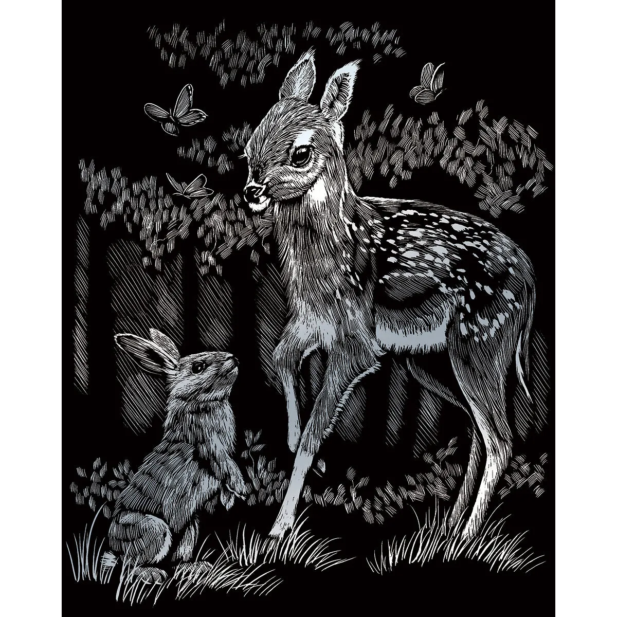 Engraving Art Silver Fawn & Bunny SILF45