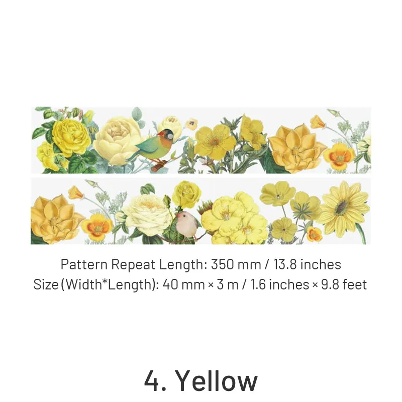 Floral Blossoms in Full Garden Retro Artistic Clear Transparent Tape