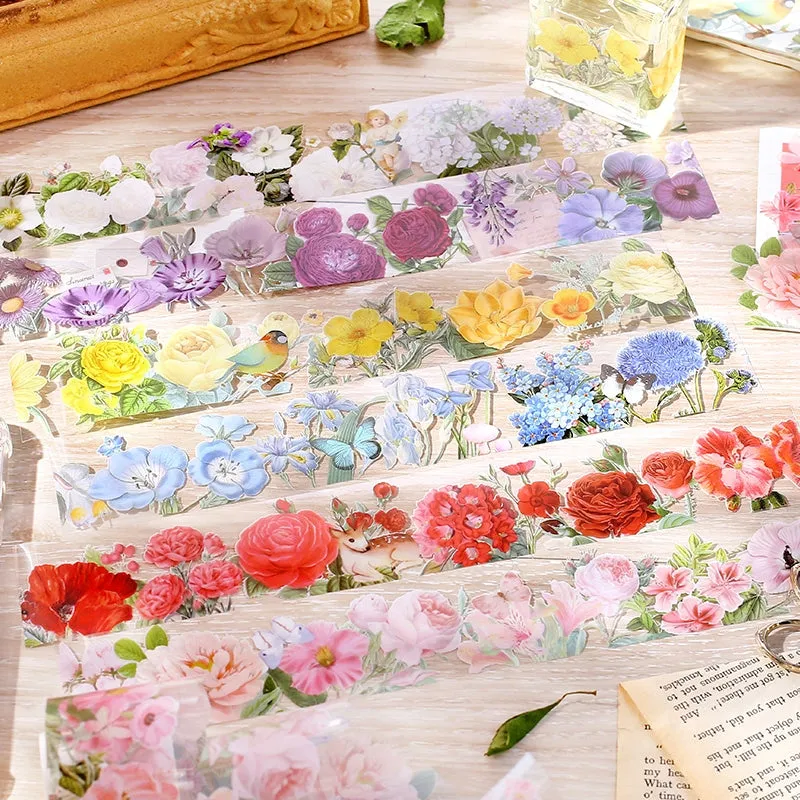 Floral Blossoms in Full Garden Retro Artistic Clear Transparent Tape