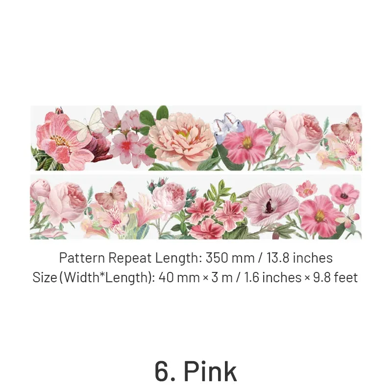 Floral Blossoms in Full Garden Retro Artistic Clear Transparent Tape