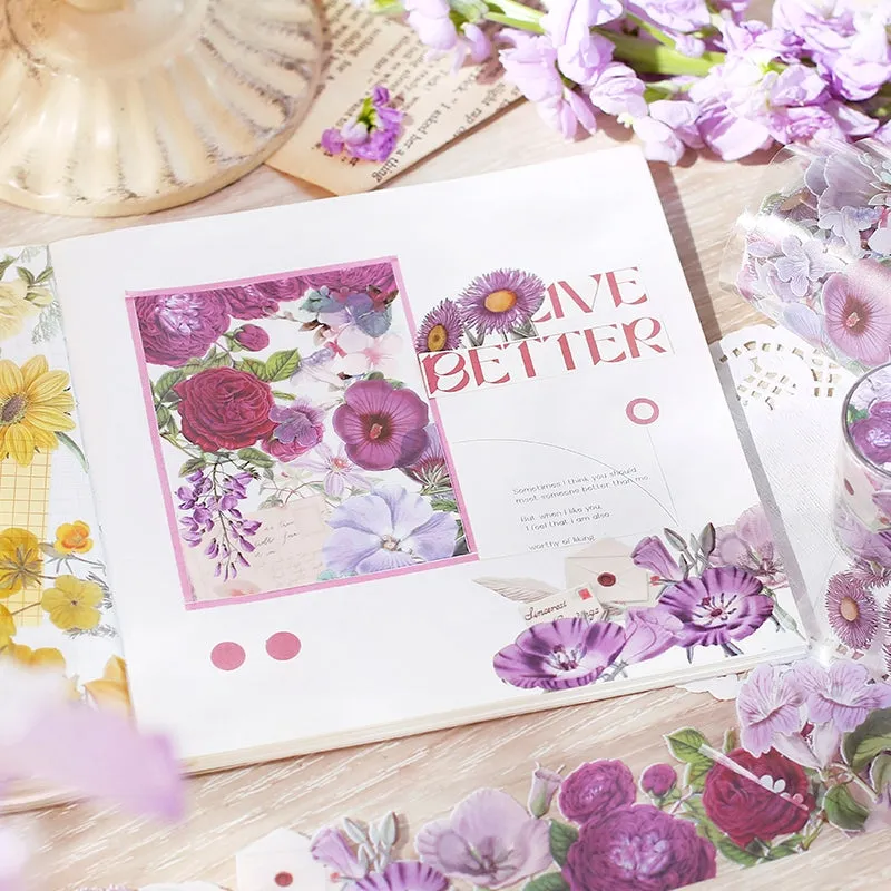 Floral Blossoms in Full Garden Retro Artistic Clear Transparent Tape