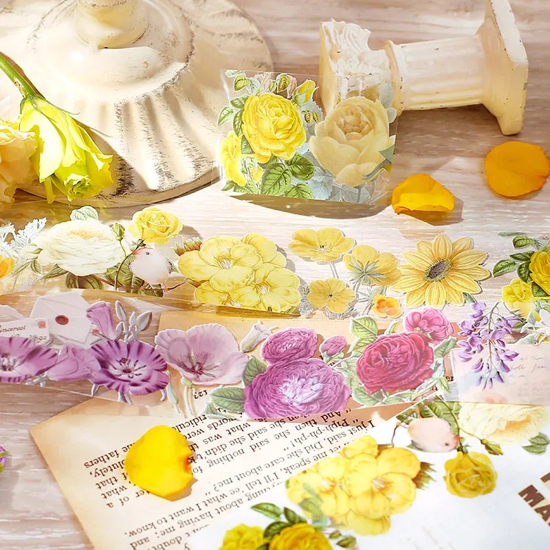 Floral Blossoms in Full Garden Retro Artistic Clear Transparent Tape
