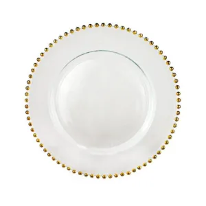Gold Beaded Rim Glass Charger Plate