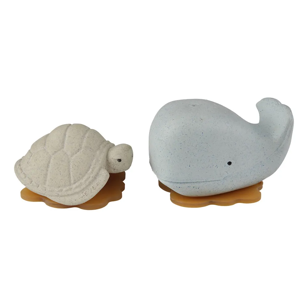 Hevea Squeeze 'n' Splash Bath Toys - Whale & Turtle Blue/Vanilla