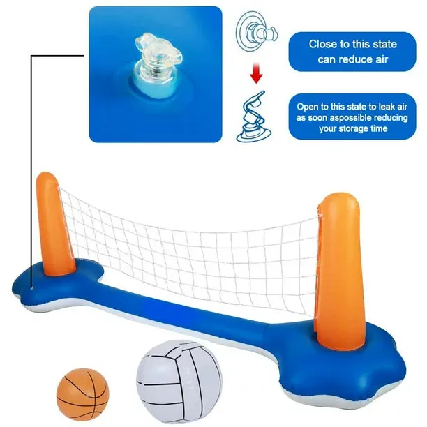 Inflatable Pool Float Set Volleyball Net & Basketball Hoops; Balls Included for Kids and Adults Swimming Game, Floating, Summer Floaties, Volleyball Court Basketball