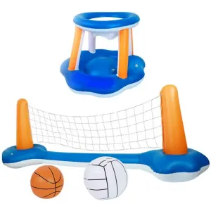 Inflatable Pool Float Set Volleyball Net & Basketball Hoops; Balls Included for Kids and Adults Swimming Game, Floating, Summer Floaties, Volleyball Court Basketball