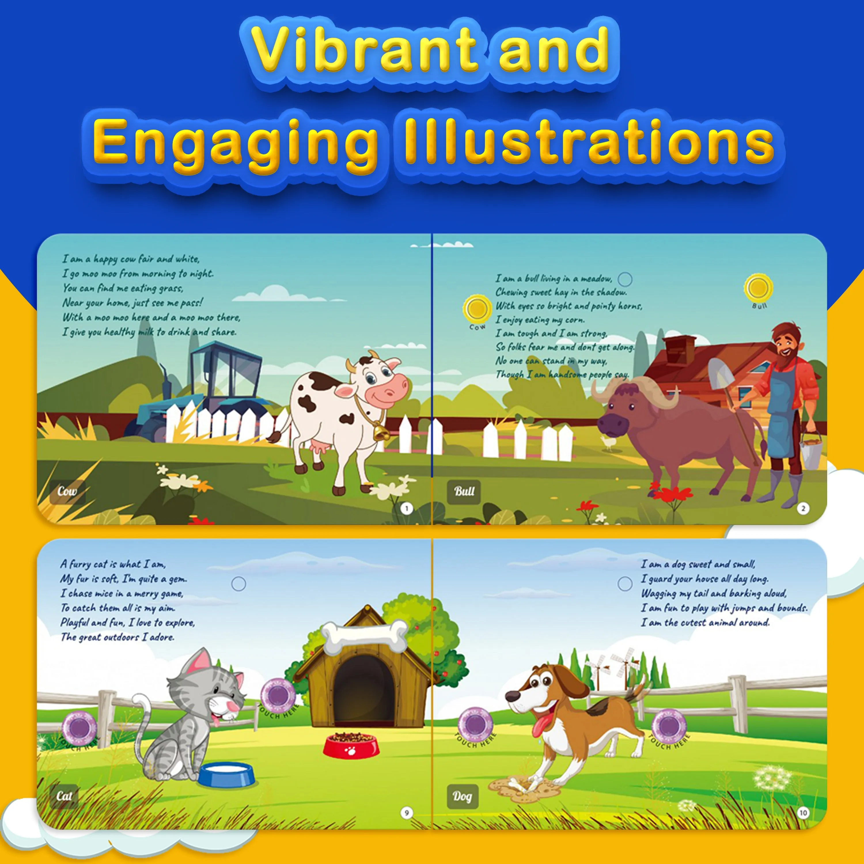 Kiddale 3-Pack Music on the Farm, Jingle in the Jungle and Hindi Nursery Rhyme Musical Interactive Sound Books