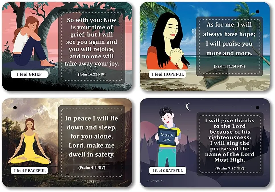 NewEights Bible Emotions Fun Facts Learning Cards (3 Set x 12 Cards) - Church Stocking Stuffers Gifts for Church Members, Adults, Teens, Kids
