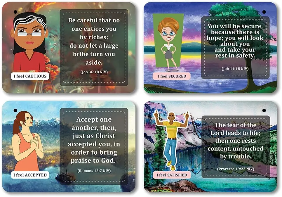 NewEights Bible Emotions Fun Facts Learning Cards (3 Set x 12 Cards) - Church Stocking Stuffers Gifts for Church Members, Adults, Teens, Kids