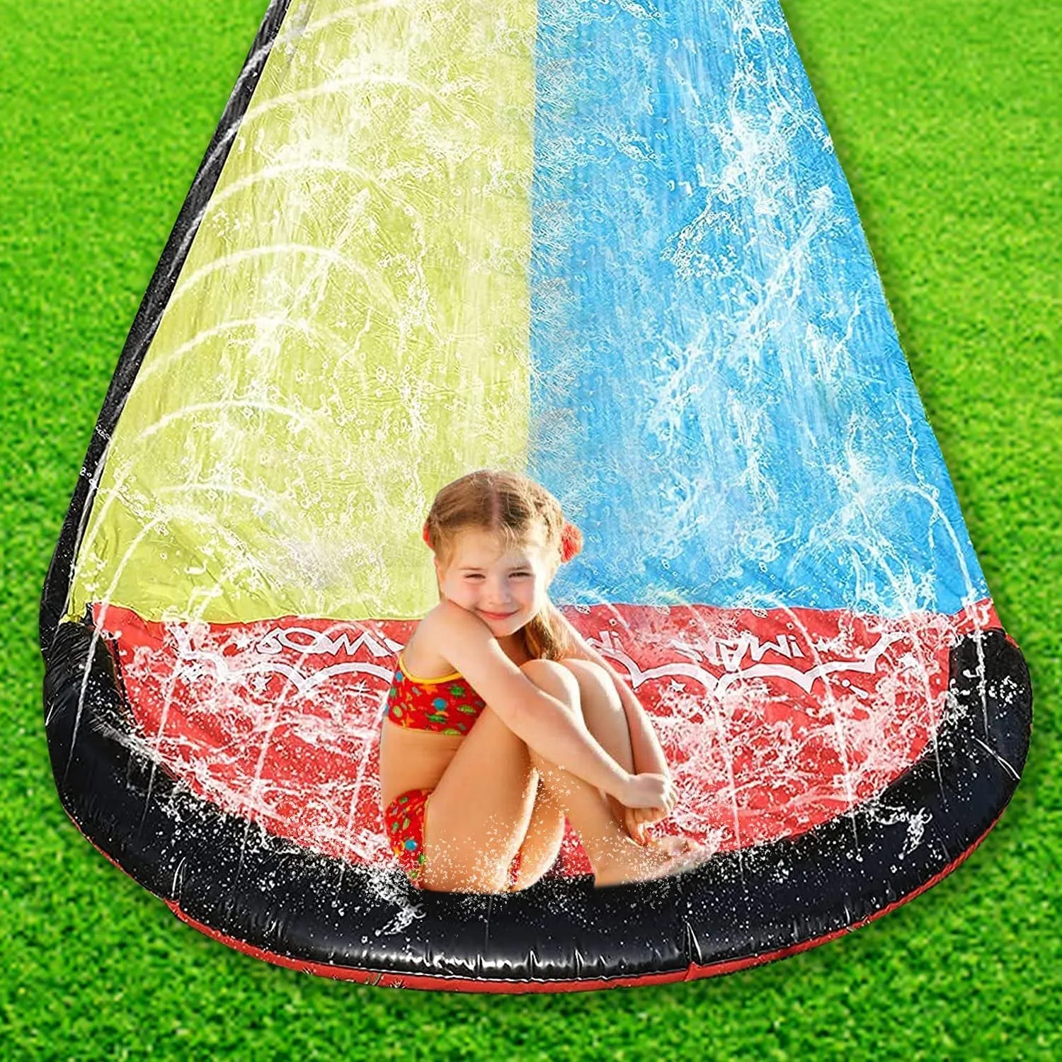Riley 15.5Ft Lawn Water Slide and Inflatable Crash Pad for Children Play Center Pool Games Outdoor Pool Party Gifts for Boys Girls Sprinkler Toys