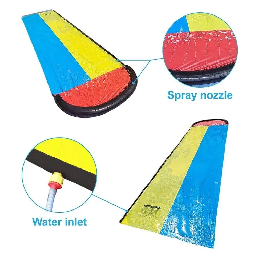 Slip and Slide for Adults Kids Backyard - 16FT Inflatable Water Slide with 2 Sliding Mats, Giant Racing Lane Lawn Water Slide, Kids Pool Water Slides with Crash Pad, Splash Sprinkler, Boogie Boards for Outdoor Water Toys