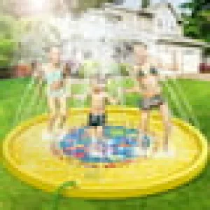 Splash Pad, 69 Inches No More Burst Sprinkle and Splash Play Mat Sprinkler for Kids Boys Girls Fun Splash Play Mat Summer Outdoor Sprinkler Pad Party Water Toys Extra Large Children’s Sprinkler Pool