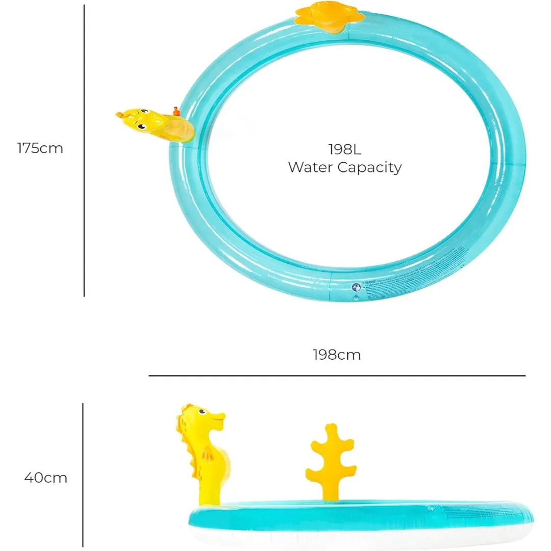 Sun Club Inflatable Water Pool with slide Blow up Sea Animal Play Swimming Pool, Water Spray/Ring Toss