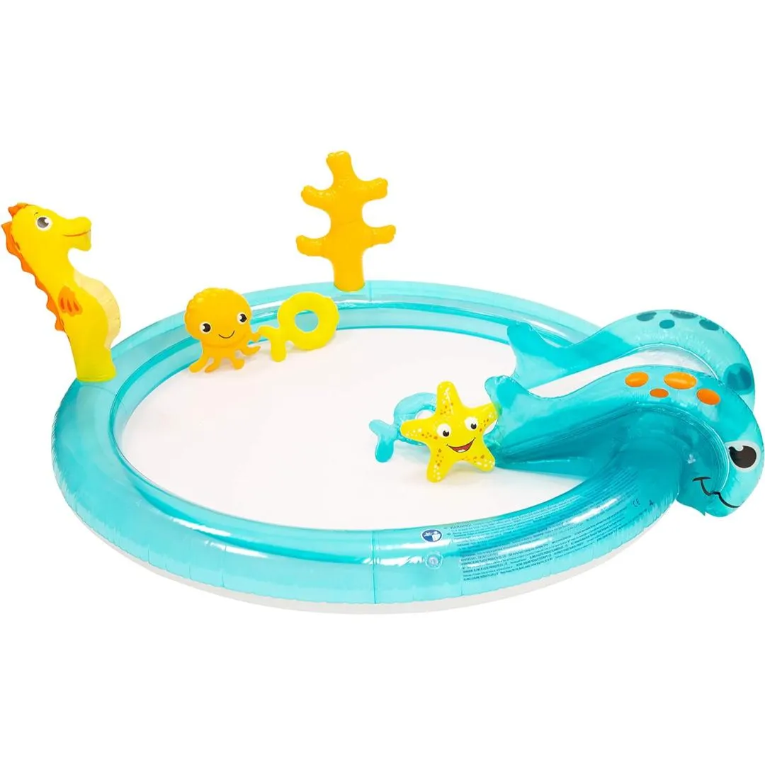 Sun Club Inflatable Water Pool with slide Blow up Sea Animal Play Swimming Pool, Water Spray/Ring Toss