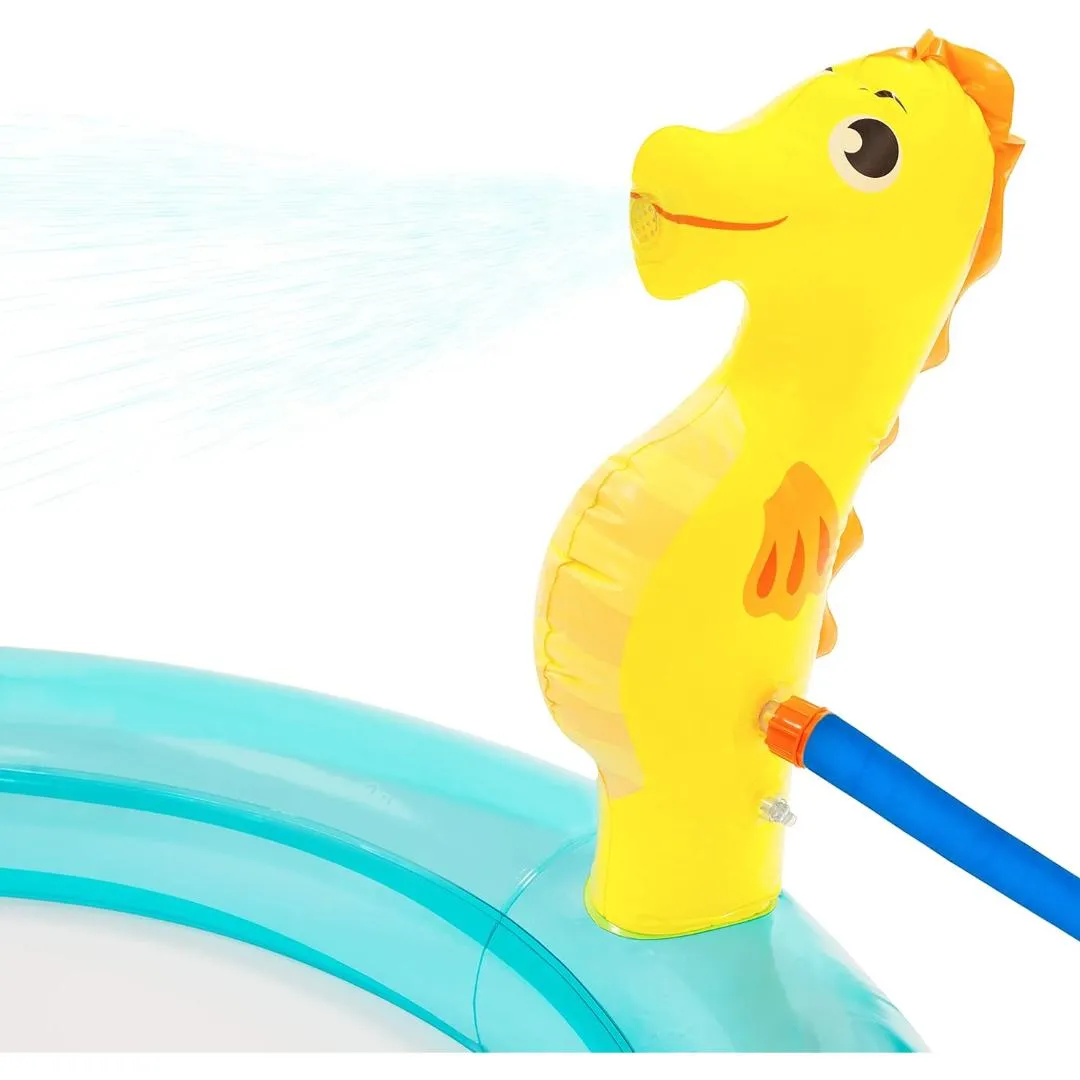 Sun Club Inflatable Water Pool with slide Blow up Sea Animal Play Swimming Pool, Water Spray/Ring Toss