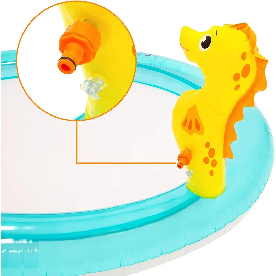 Sun Club Inflatable Water Pool with slide Blow up Sea Animal Play Swimming Pool, Water Spray/Ring Toss