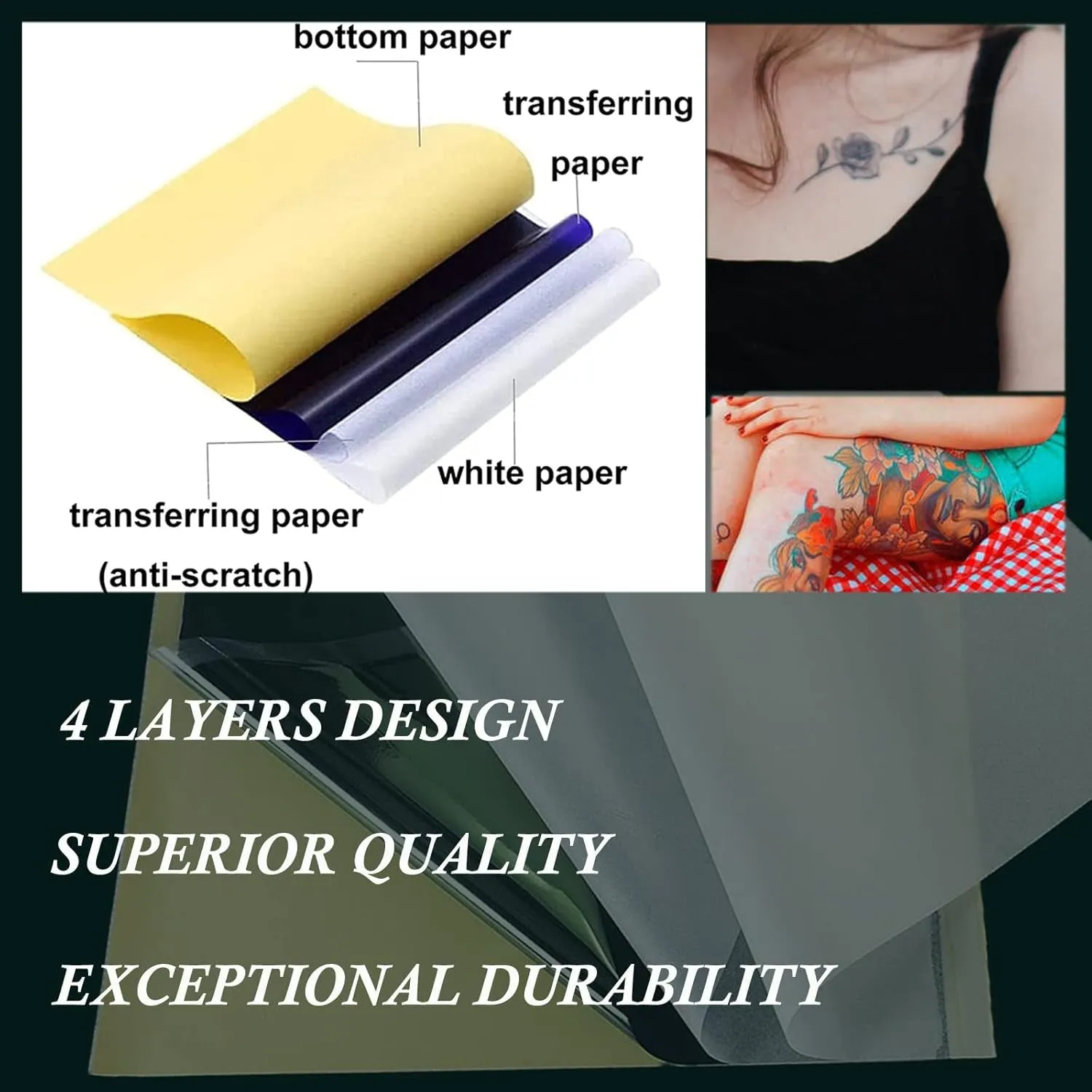 Tattoo Practice Skin with Transfer Paper, Urknall 30PCS Fake Skin and Tracing Paper Kit Including 10PCS Double Sided Skin and 20PCS Stencil Paper for Tattoo Practice Tattoo Supplies