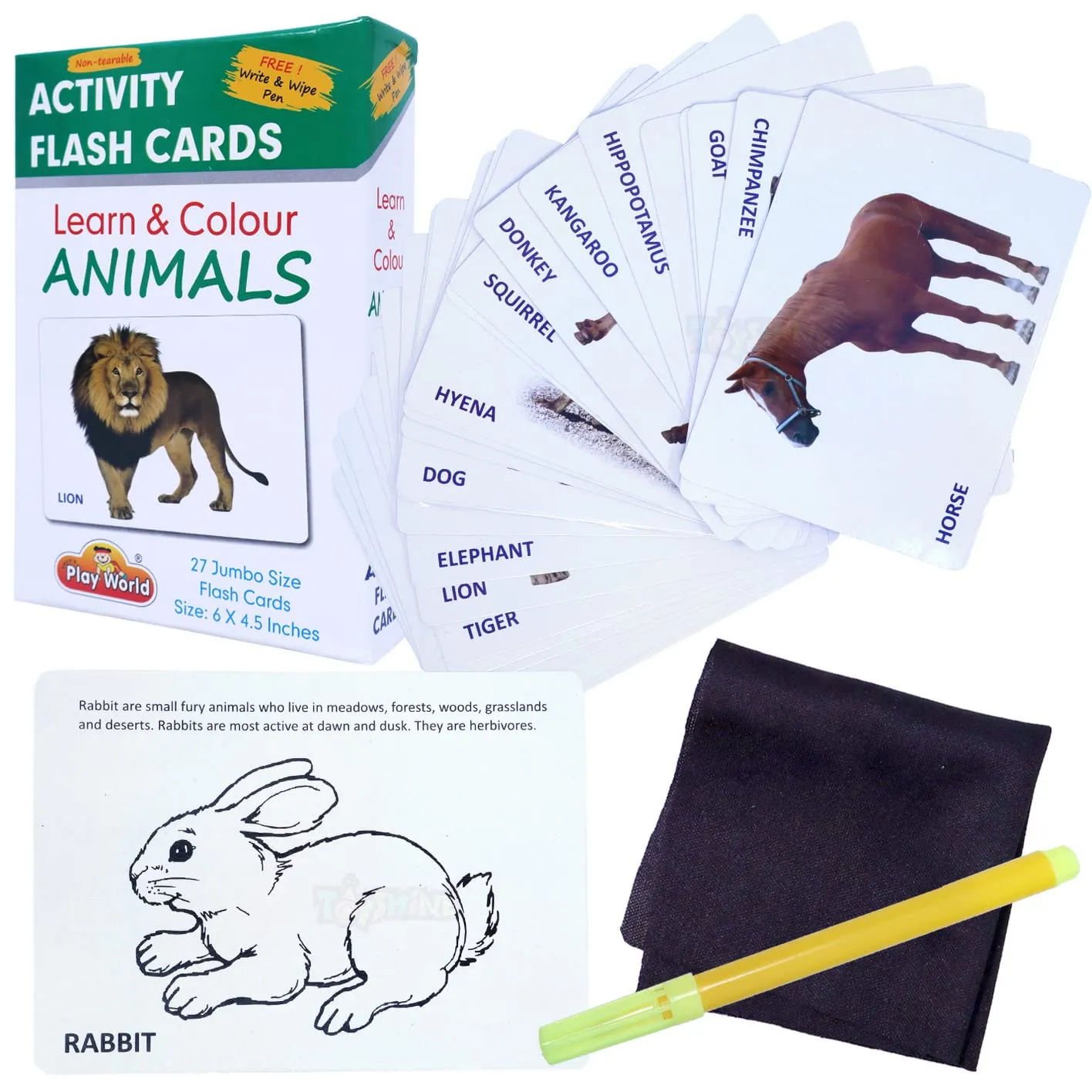Toyshine Wipe and Clean Educational Flash Cards for Kids - Animals Learing Game for Boys Girls 2 3 4 5 Year Old