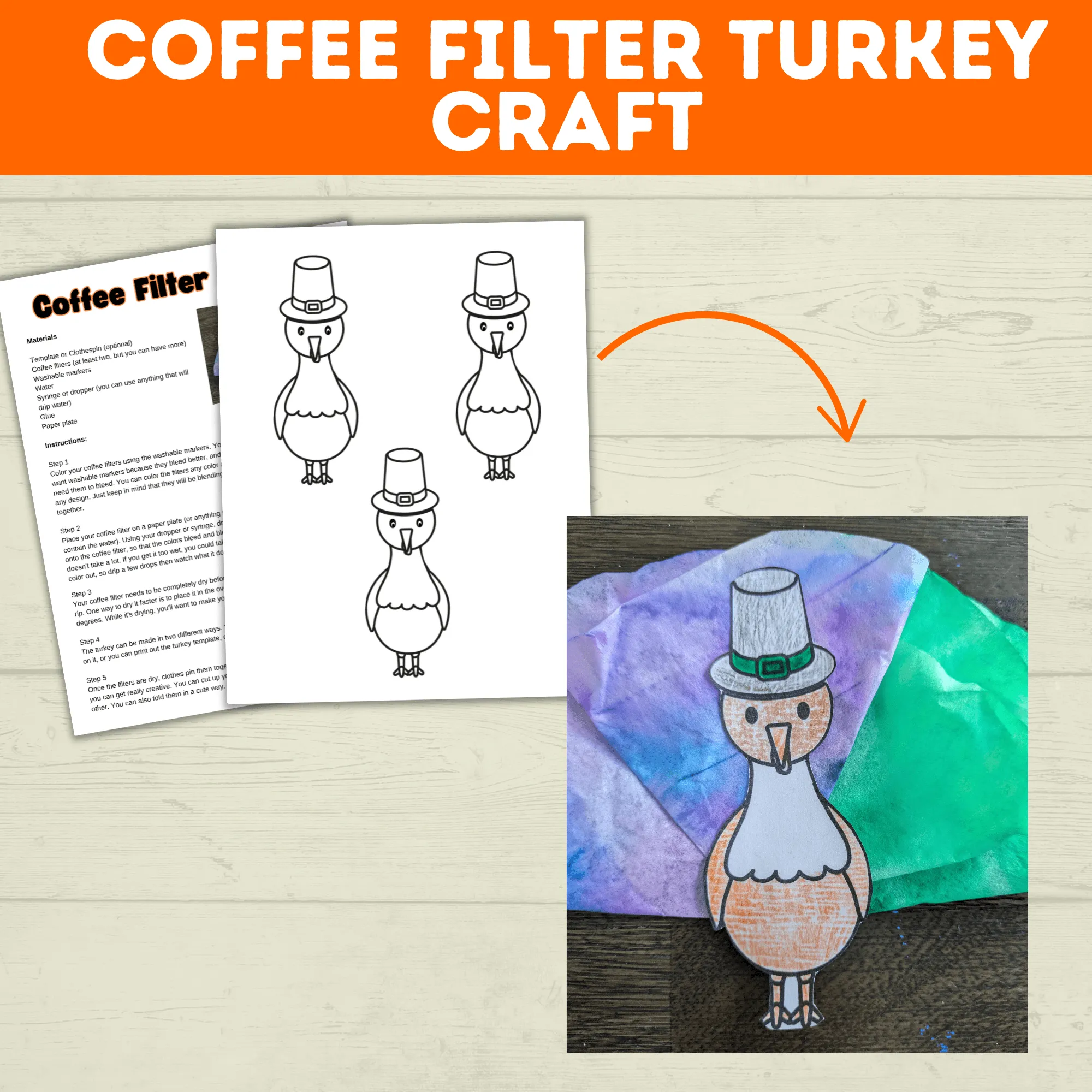 Turkey Craft Template | Thanksgiving Craft | Kids Craft | Turkey Template | Thankful Craft | Preschool Craft | Coffee Filter Craft |