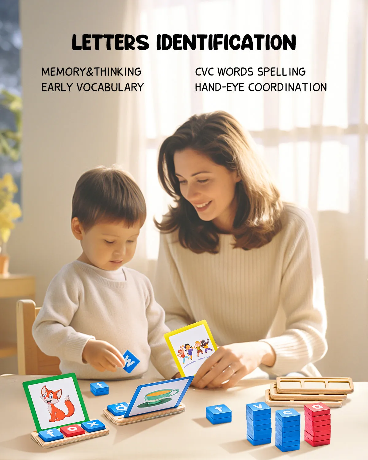 Wooden Short Vowel Reading Letters Sorting Spelling Games