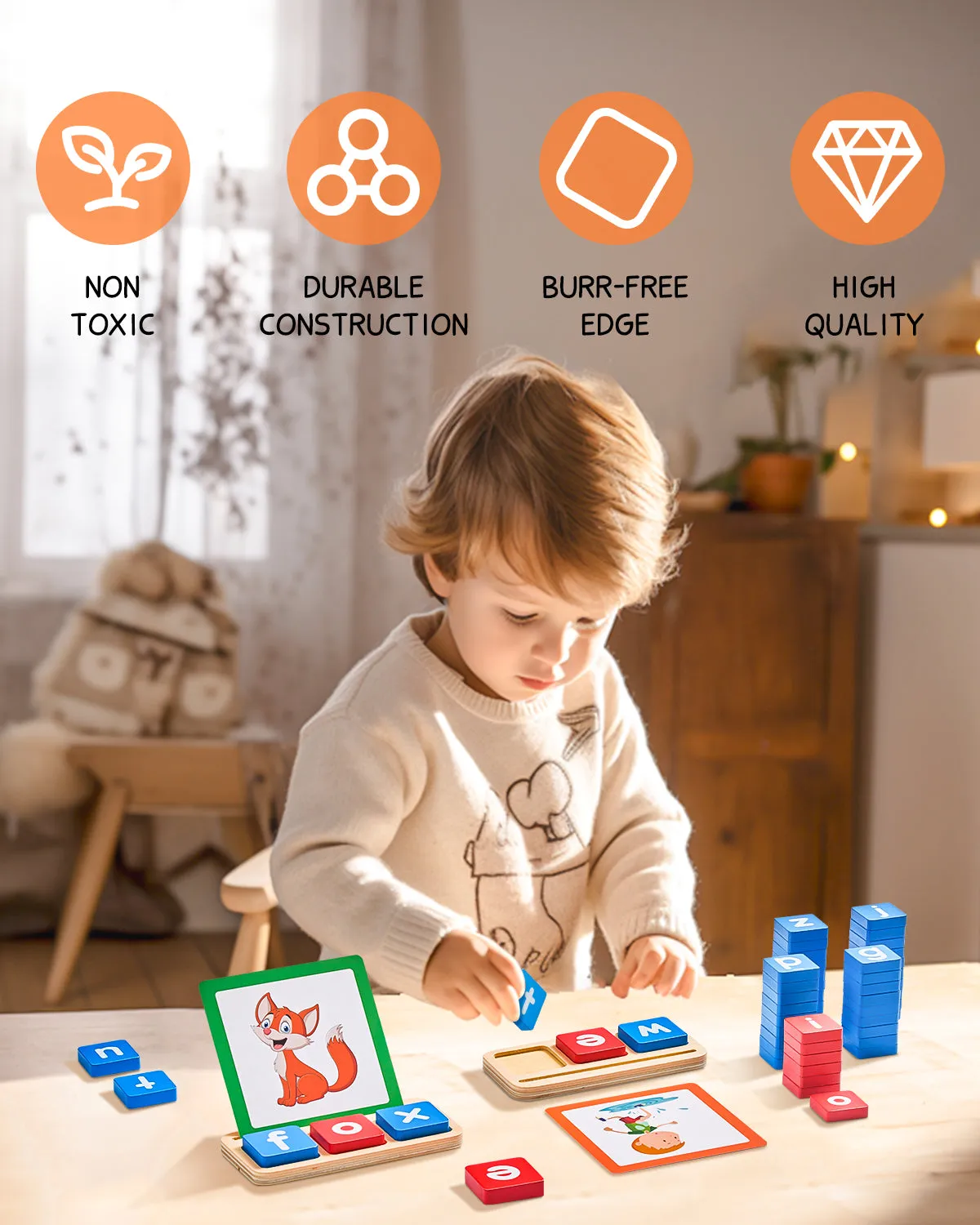 Wooden Short Vowel Reading Letters Sorting Spelling Games